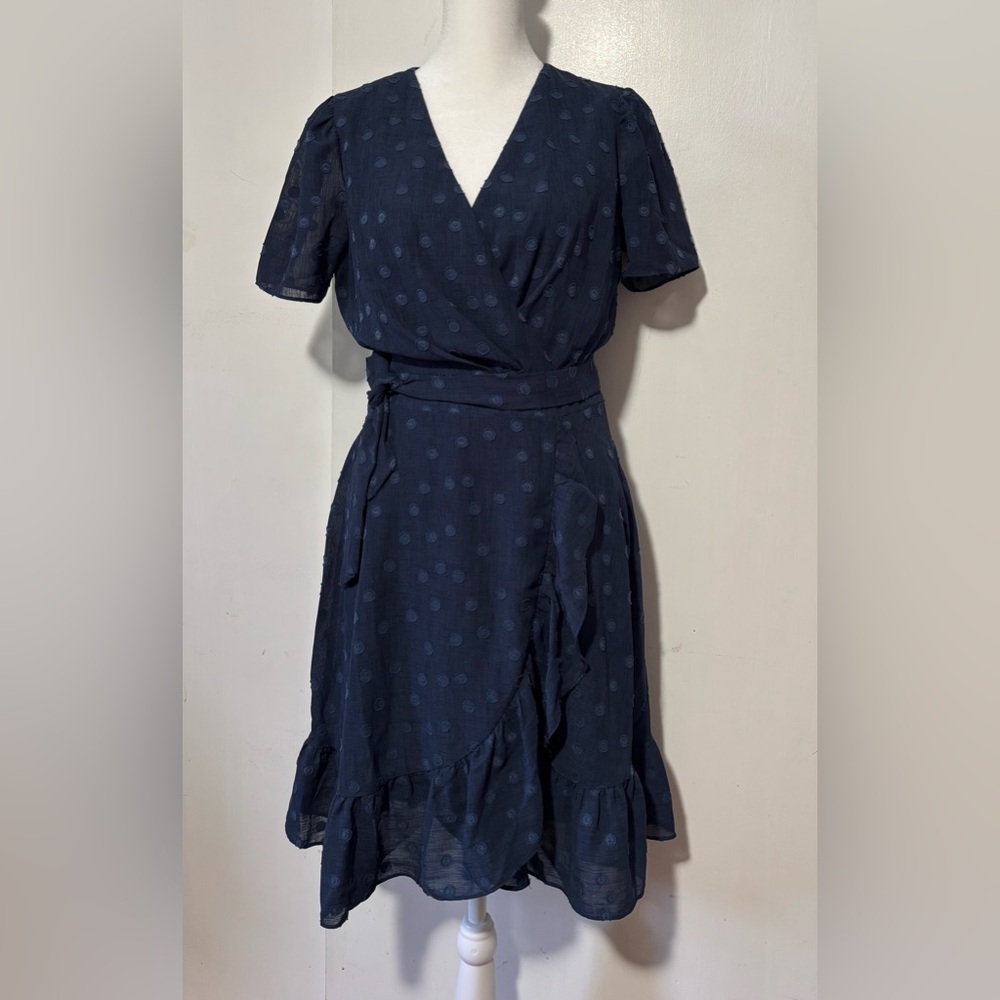 Maggy London Blue Ruffled Tie Front Midi Dress Size 8P